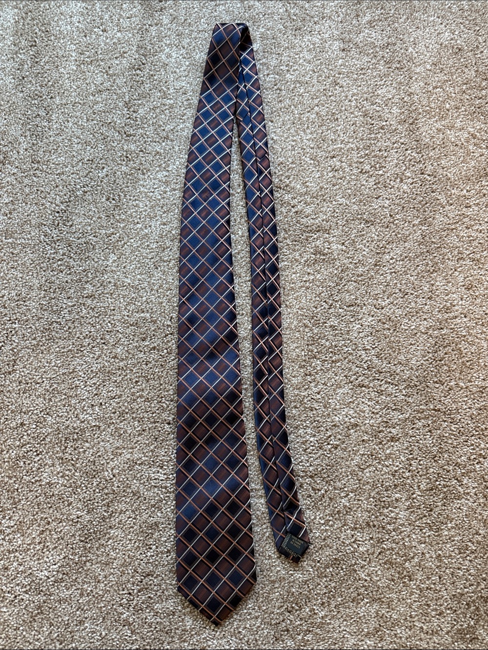 Alexander Julian Navy and Brown Windowpane Silk Tie